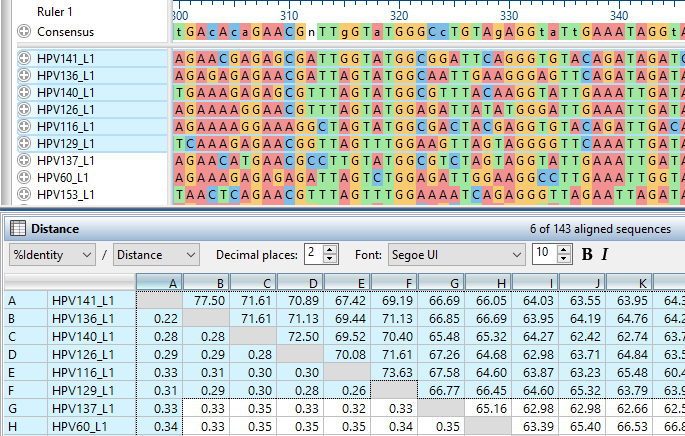 MegAlign Pro Alignment and Distance Table