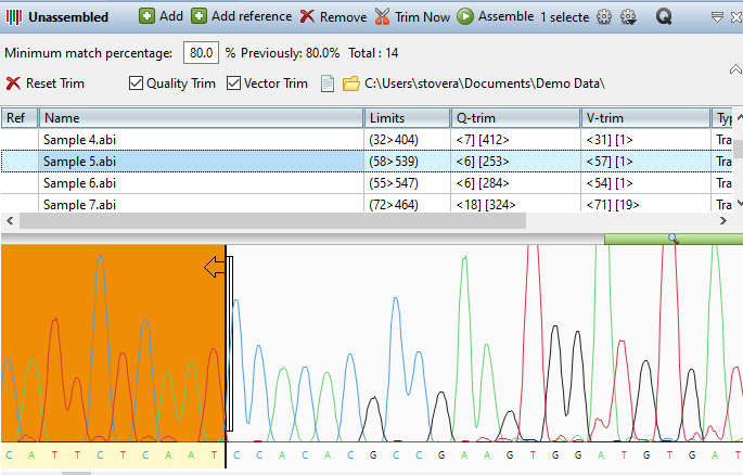 Trimmed Trace Data in SeqMan Ultra